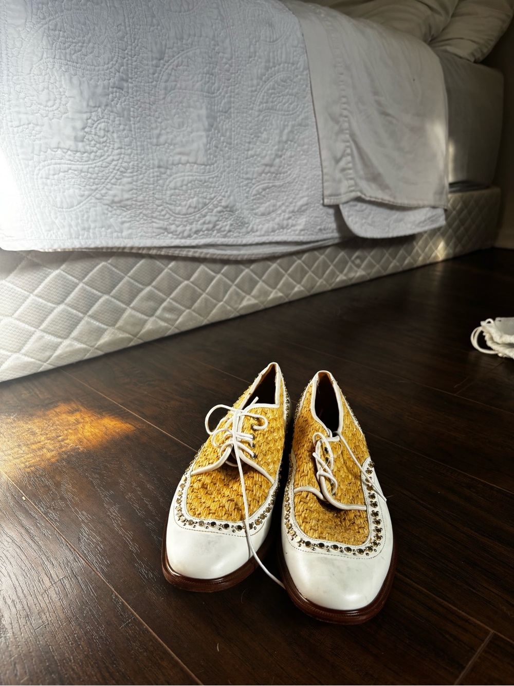 Robert Clergerie Yellow Woven & White Leather Lace-Up Boots